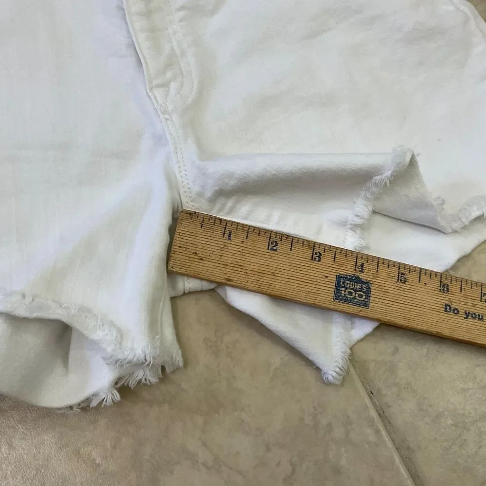 J Crew Women’s Mid Rise Denim Shorts Size 27 White Frayed Hem